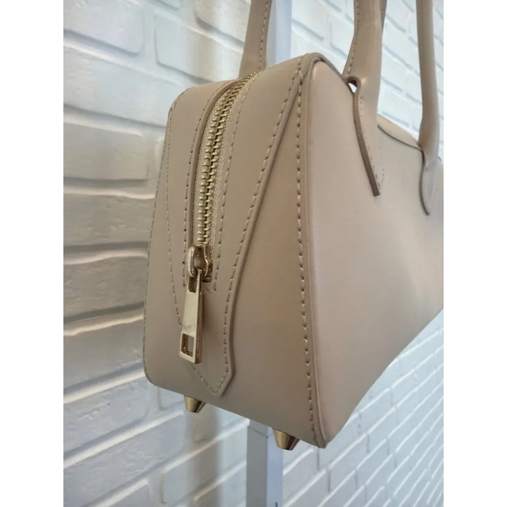 Isadora Beige Leather Structured Barrel Shoulder Bag